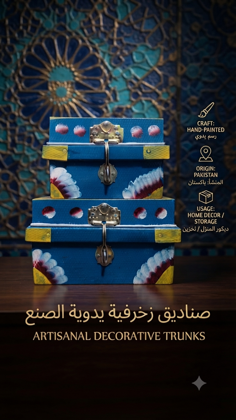 مجموعة صناديق تخزين معدنية مزخرفة ومرسومة باليد